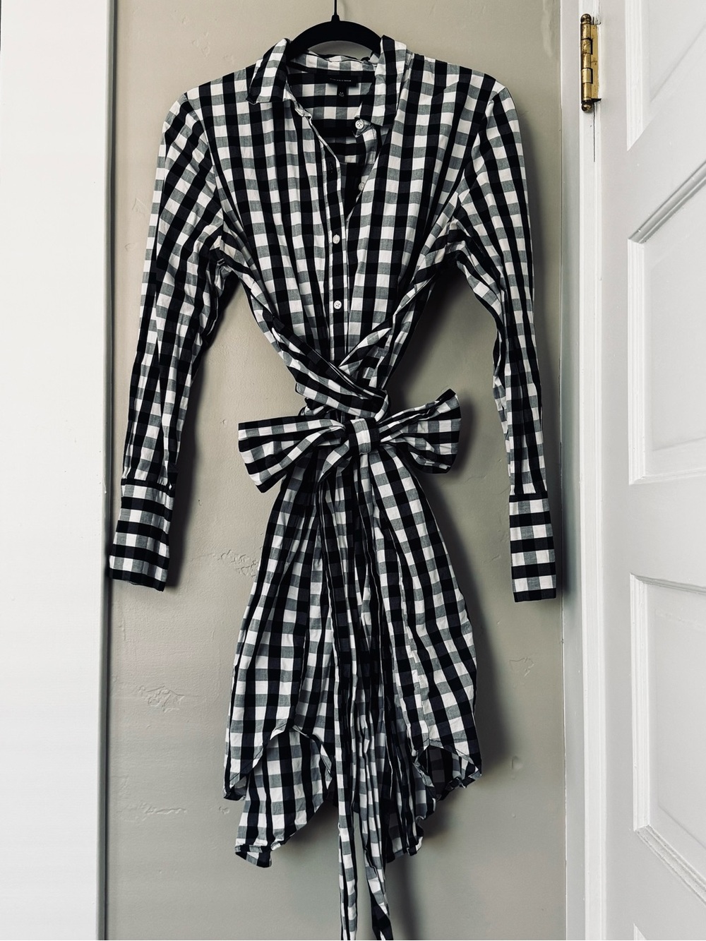 Who What Wear Black and White Gingham Wrap Dress with Tie Waist